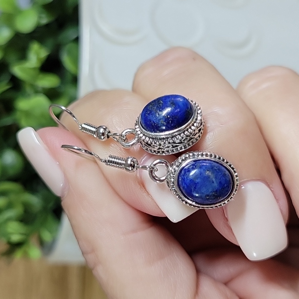 Lapis Vintage Style Drop Earrings, S925 - Picture 5 of 5